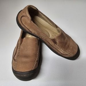 Keen Cush Light Brown Leather Suede Slip On Flat Loafer Shoes Womens Size 7.5